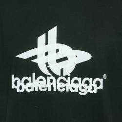 Balenciaga Black Logo Print Cotton Round Neck T-Shirt M