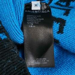 مملوكة مسبقًا Balenciaga Blue Monogram Cotton Knit Crew Neck Sweater M