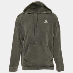 Pre Owned Balenciaga Unisex Grey Logo Embroidered Cotton Hoodie XS
