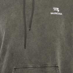 Pre Owned Balenciaga Unisex Grey Logo Embroidered Cotton Hoodie XS