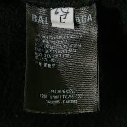 Balenciaga Black Logo Embroidered Cotton Knit Hoodie L