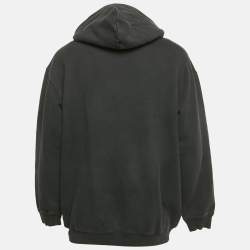 Balenciaga Black Logo Embroidered Cotton Knit Hoodie L
