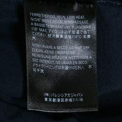 Balenciaga Navy Blue Cotton Logo Print Button Down Oversized Shirt M