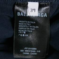 Balenciaga Navy Blue Cotton Logo Print Button Down Oversized Shirt M