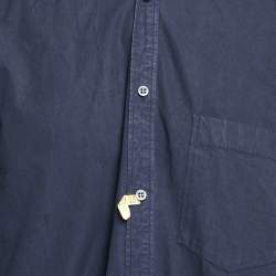 Balenciaga Navy Blue Cotton Logo Print Button Down Oversized Shirt M