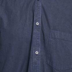 Pre Owned Balenciaga Navy Blue Cotton Logo Print Button Down Oversized Shirt M