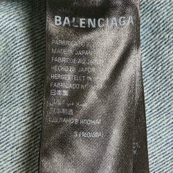 Balenciaga Unisex Blue Logo Over All Faded Denim Straight Leg Jeans S Waist 30"