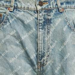 Balenciaga Unisex Blue Logo Over All Faded Denim Straight Leg Jeans S Waist 30"