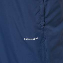 Balenciaga Navy Blue Logo Print Nylon Pants XS