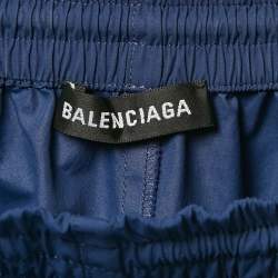 Balenciaga Navy Blue Logo Print Nylon Pants XS