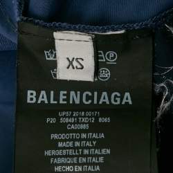 Balenciaga Navy Blue Logo Print Nylon Pants XS