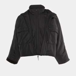 Balenciaga Black Polyester Double Layered Hooded Zip Front Jacket S