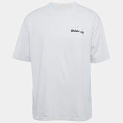 Balenciaga Off White Logo Print Jersey Crew Neck T-Shirt M