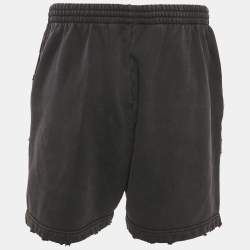 Pre Owned Balenciaga Black Cotton Knit Logo printed Shorts M