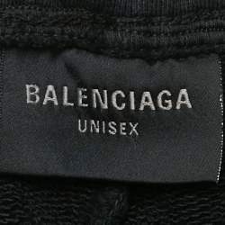 Pre Owned Balenciaga Black Cotton Knit Logo printed Shorts M