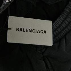 Pre Owned Balenciaga Black Cotton Knit Logo printed Shorts M