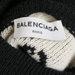Balenciaga Black All Over Pattern Rib Knit Turtleneck Oversized Sweater M