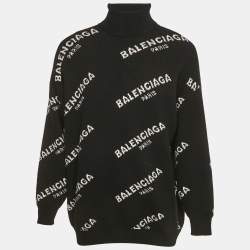 Balenciaga Black All Over Pattern Rib Knit Turtleneck Oversized Sweater M