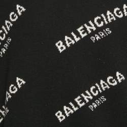 Balenciaga Black All Over Pattern Rib Knit Turtleneck Oversized Sweater M
