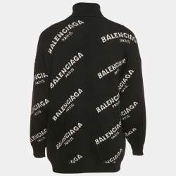 Balenciaga Black All Over Pattern Rib Knit Turtleneck Oversized Sweater M