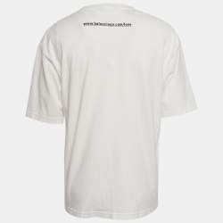 Balenciaga White I Love You Printed Cotton Oversized Distressed T-Shirt M