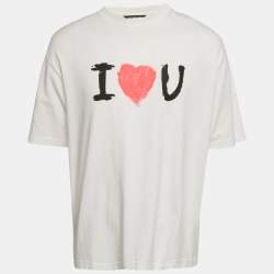 Balenciaga White I Love You Printed Cotton Oversized Distressed T-Shirt M
