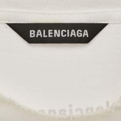 Balenciaga White I Love You Printed Cotton Oversized Distressed T-Shirt M