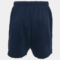 Balenciaga Unifit Navy Blue Cotton Knit Campaign Distressed Shorts M