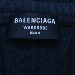 Balenciaga Unifit Navy Blue Cotton Knit Campaign Distressed Shorts M
