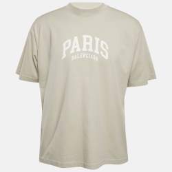 Balenciaga Light Grey Logo Print Cotton Crew Neck Oversized Unisex T-Shirt S