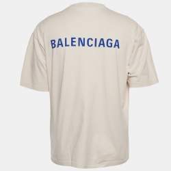 Balenciaga Unisex Beige Logo Print Jersey T-Shirt M