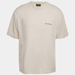 Balenciaga Unisex Beige Logo Print Jersey T-Shirt M