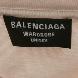 Balenciaga Unisex Beige Logo Print Jersey T-Shirt M