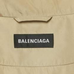 Pre Owned Balenciaga Beige Logo Print Synthetic Oversized Concealed Hood Jacket XS