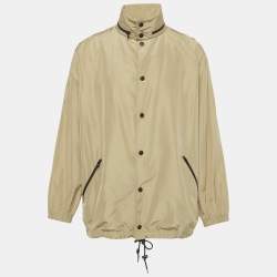 Pre Owned Balenciaga Beige Logo Print Synthetic Oversized Concealed Hood Jacket XS