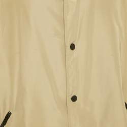 Pre Owned Balenciaga Beige Logo Print Synthetic Oversized Concealed Hood Jacket XS