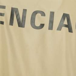 Pre Owned Balenciaga Beige Logo Print Synthetic Oversized Concealed Hood Jacket XS