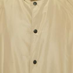 Pre Owned Balenciaga Beige Logo Print Synthetic Oversized Concealed Hood Jacket XS