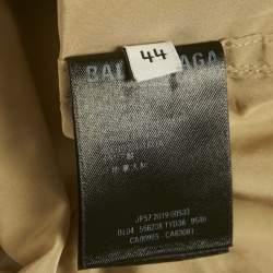Pre Owned Balenciaga Beige Logo Print Synthetic Oversized Concealed Hood Jacket XS