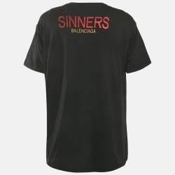 Pre Owned Balenciaga Black Sinners Print Cotton Oversized Crewneck T-Shirt M