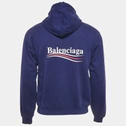 Pre Owned Balenciaga Blue Campaign Print Cotton Knit Hoodie S 