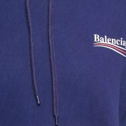 Pre Owned Balenciaga Blue Campaign Print Cotton Knit Hoodie S 