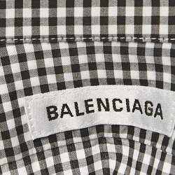 Pre Owned Balenciaga Monochrome Gingham Cotton Oversized Shirt S