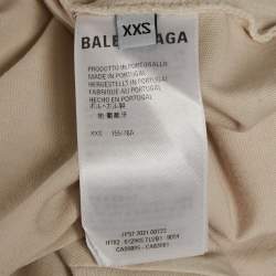 Pre Owned Balenciaga Unisex Beige Logo Print Jersey T-Shirt XXS