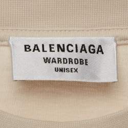 Pre Owned Balenciaga Unisex Beige Logo Print Jersey T-Shirt XXS