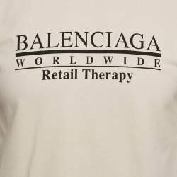 Pre Owned Balenciaga Unisex Beige Logo Print Jersey T-Shirt XXS