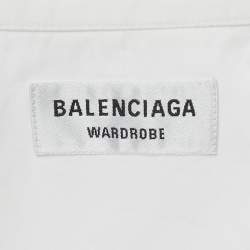 Pre Owned Balenciaga White Printed Cotton Oversized Shirt XS