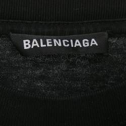 مملوكة مسبقًا تي شيرت بالنسياغا رقبة مستديرة واسع طباعة سينرز قطن أسود مقاس متوسط