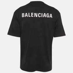 مملوكة مسبقًا تي شيرت بالنسياغا رقبة مستديرة واسع طباعة سينرز قطن أسود مقاس متوسط