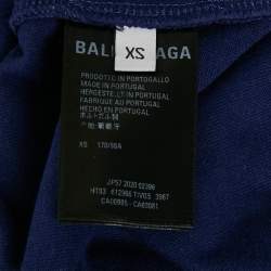 Pre Owned Balenciaga Unisex Blue Logo Print Jersey T-Shirt XS